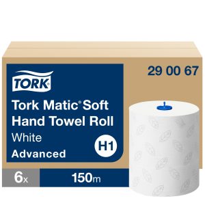 Tork Matic® Soft Paper Hand Towels White with Grey Leaf H1, Advanced, Absorbent, 6 Rolls x 150 m, 290067
